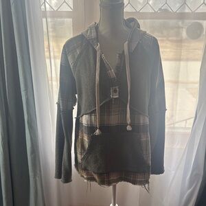 POL Plaid and Olive Hoodie